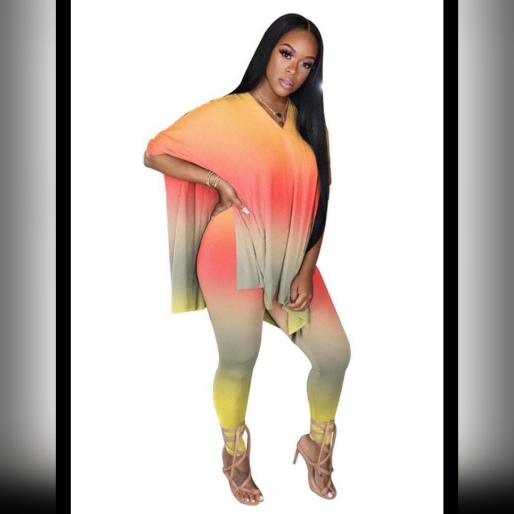 NWOT Gradient Tan, Orange & Yellow Matching Tunic Top & Leggings Pantsuit XL